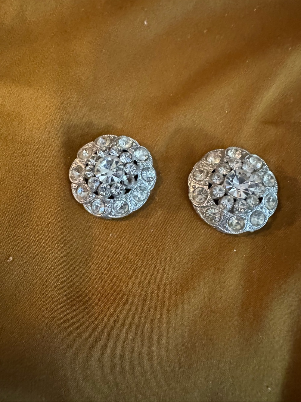 Silver Crystal Floral Stud Buttons - Sparkling Clear Rhinestones